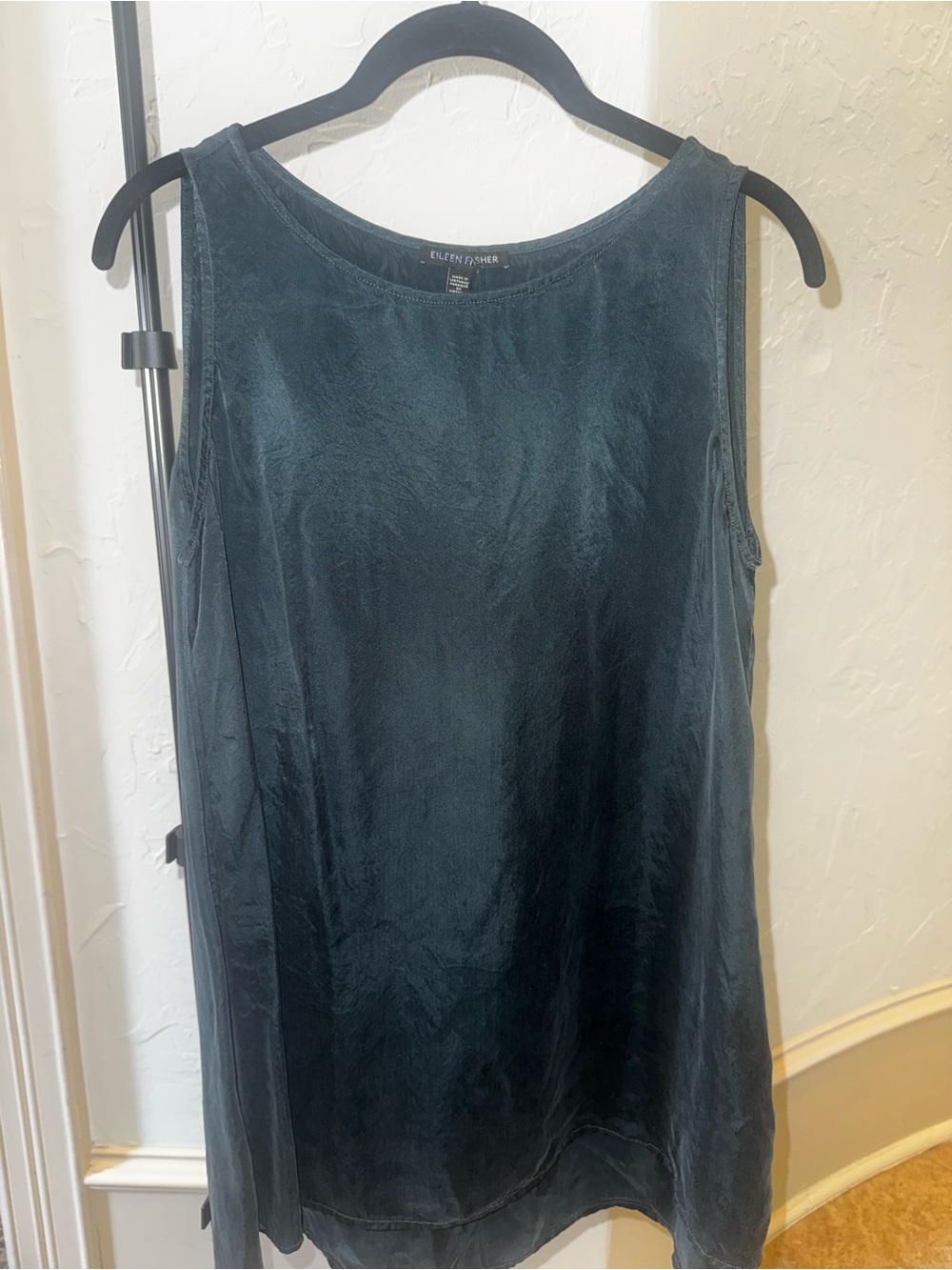 Eileen Fisher Sleeveless 100% Cupro Tank Tunic in Dark Teal-Blue